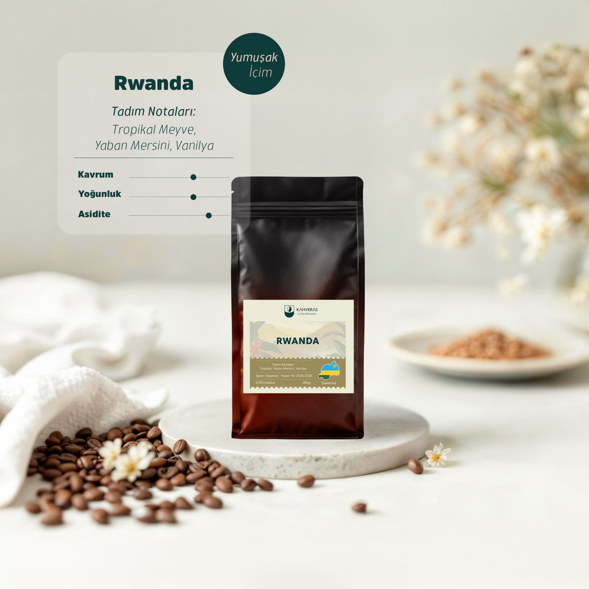 Rwanda Çekirdek&Filtre Kahve %100 Arabica Taze Kavrum
