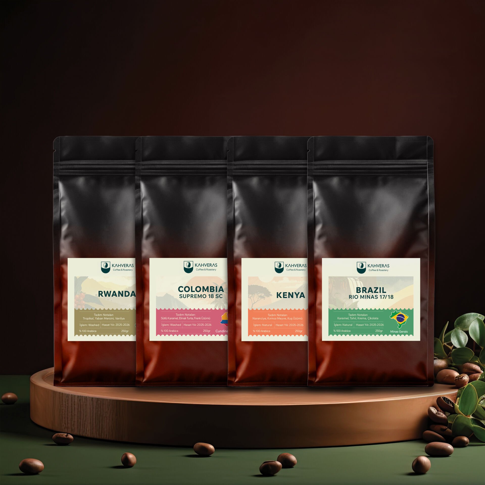 Dünya Kahveleri Seti 4'lü %100 Arabica Öğütme Taze Kavrum